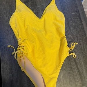 Yellow ribbed one-piece from Pacsun - size M